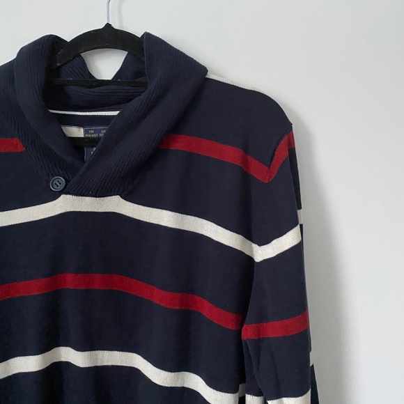 Springfield Men's Navy Striped Cowl Neck Sweater - Picture 2 of 5